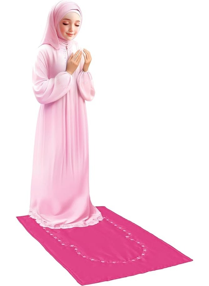Fulla Prayer Set for Girls- 3pc Set with Dress, Bag & Prayer Mat, Pink Travel-Friendly Design for Daily Use, Easy to Clean, Portable Islamic Gift for Kids, Stylish Prayer Essentials Kit- Medium - Image 2